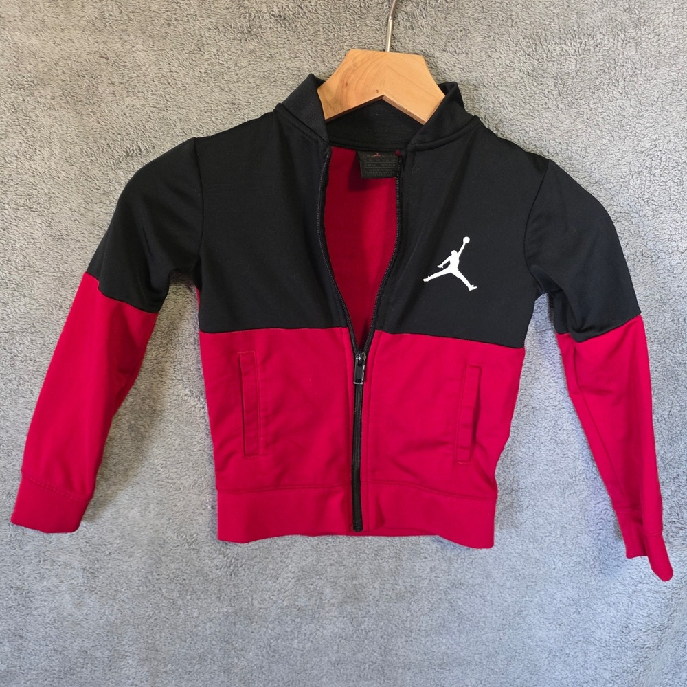 Jordan Kids Track Jacket Black Red Jumpman Full Zip Athletic Coat‎ Size 4 XS